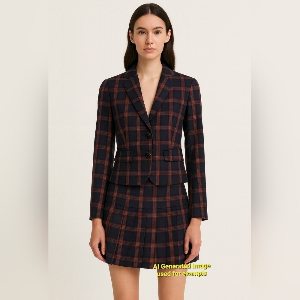QMack 2pc Navy/Black/Red Plaid Blazer w/Matching Mini Pleated Skirt, Small - Picture 8 of 9